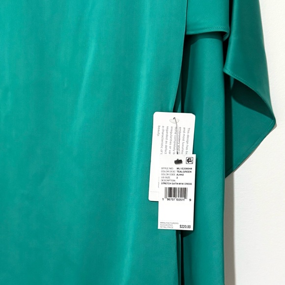 Liv Foster NWT Teal Green Satin Open Back Mini Cape Dress - Picture 6 of 7